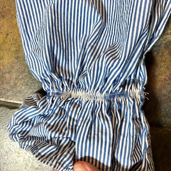 Zara Trafaiuc Collection Off-The-Shoulders Blue White Striped Blouse Medium - Picture 3 of 14